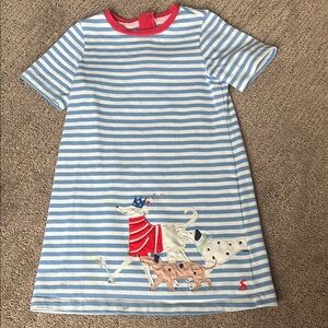 Striped Blue and White Dress with Dog Design
